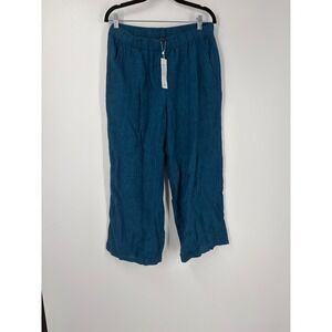 Eileen Fisher Hudson Wide Leg Organic Linen Pants Teal Blue Small S5LOL-P3236M